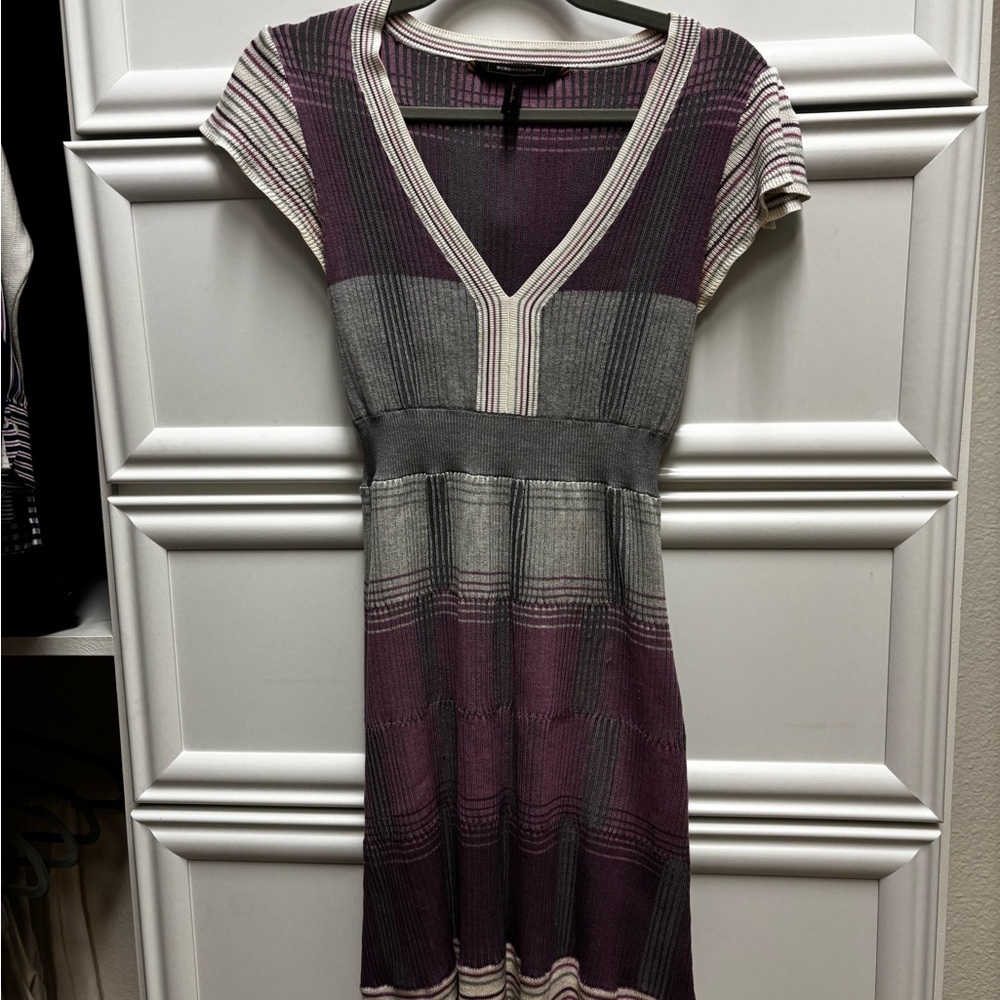 BCBGMaxAzria Gray and Purple Sheath Midi Dress